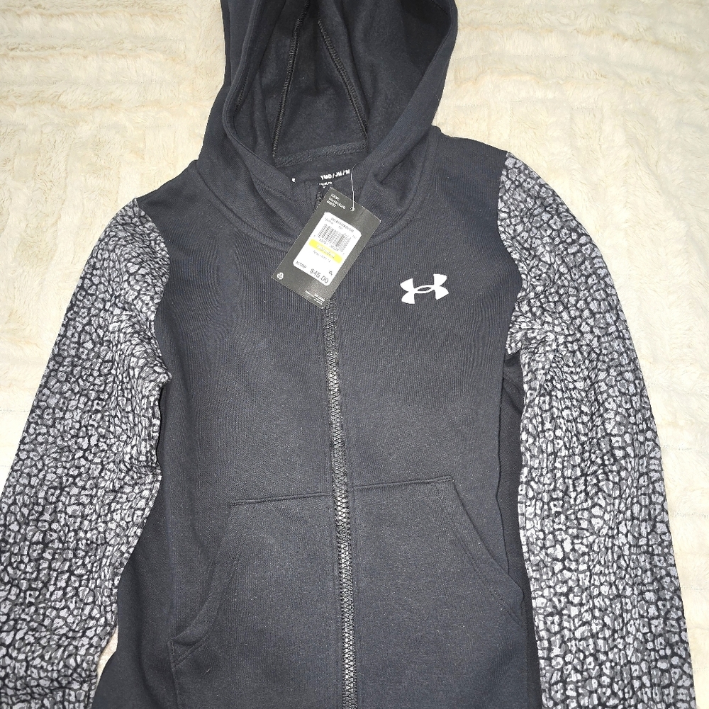Under Armour Kids Black Hoodie with Patterned Sleeves